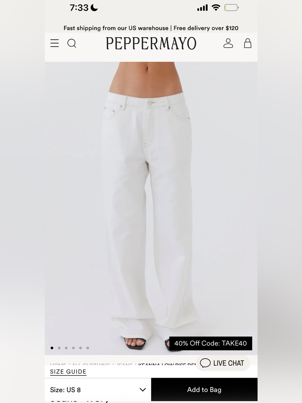 Peppermayo Low Rise Denim Jeans - Ivory